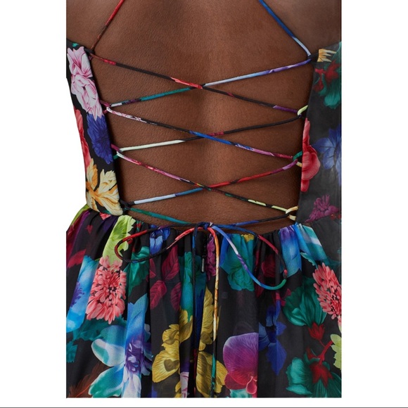 Love by Theia multi floral v-neck gown - Picture 3 of 6